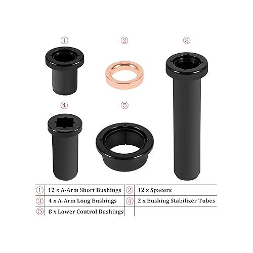  Rear Suspension A-Arm Bushing Kit for Polaris Sportsman 500 RSE Sportsman 400 4x4 700, Lower Control Bushings A-Arm Short & Long Bushings + Spacers Set (38Pcs)