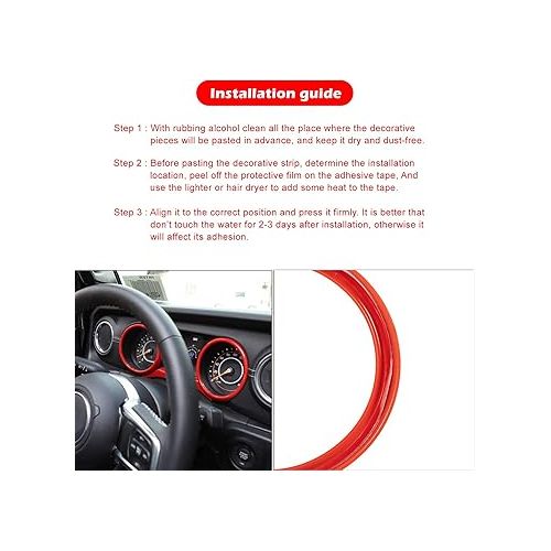  Bonbo Red Dashboard Panel Trim Cover Trim Interior Accessories Frame Cover for 2018-2023 Jeep Wrangler JL JLU & Gladiator JT