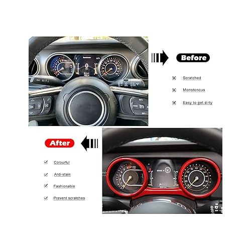  Bonbo Red Dashboard Panel Trim Cover Trim Interior Accessories Frame Cover for 2018-2023 Jeep Wrangler JL JLU & Gladiator JT