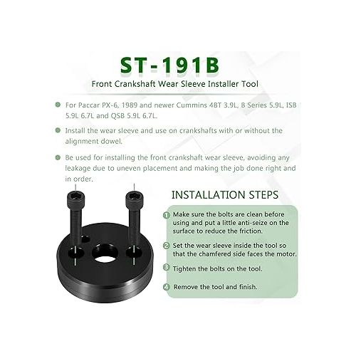  Front & Rear Crankshaft Seal Remover & Installer With Wear Sleeve Installer Tool Kit Replace 3824498 1338 ST-191B 3824500 5046 ST-210 3164660 ST-224C 3824078 For Cummins 3.9L 5.9L 6.7L 1989-2016