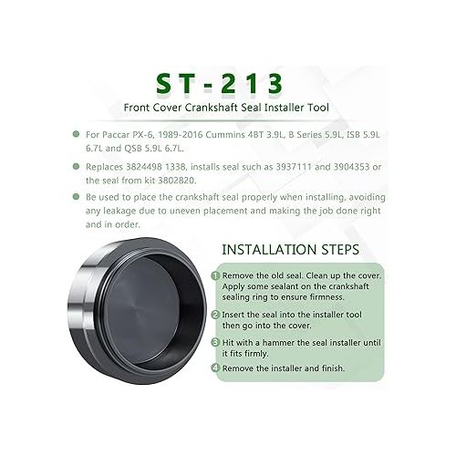  Front & Rear Crankshaft Seal Remover & Installer With Wear Sleeve Installer Tool Kit Replace 3824498 1338 ST-191B 3824500 5046 ST-210 3164660 ST-224C 3824078 For Cummins 3.9L 5.9L 6.7L 1989-2016