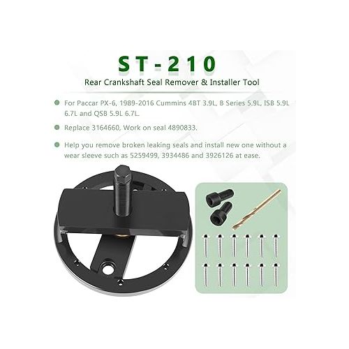  Front & Rear Crankshaft Seal Remover & Installer With Wear Sleeve Installer Tool Kit Replace 3824498 1338 ST-191B 3824500 5046 ST-210 3164660 ST-224C 3824078 For Cummins 3.9L 5.9L 6.7L 1989-2016