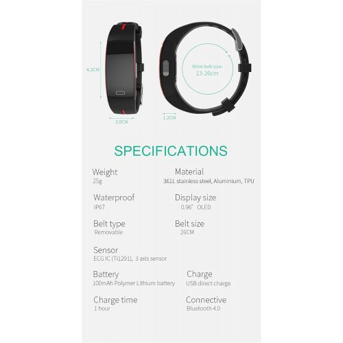  Bond BOND P3 PPG+ECG Smartwatch Blood Pressure Heart Rate Monitor Fitness Watches Cicret Bracelet Smart Wristband for iOS Android Healthy Gift (Black)