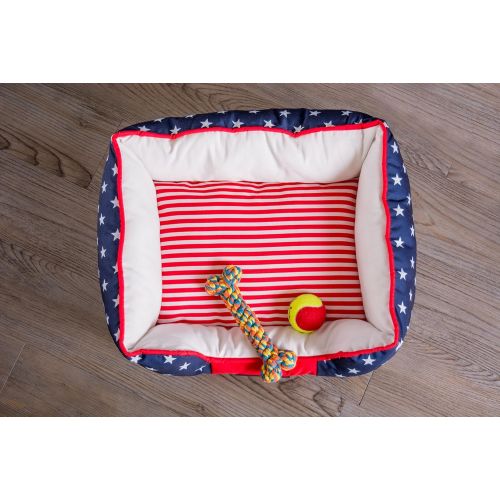  Bone Dry CAMZ37192 DII 4th of July Stars & Stripes Pet Bed, 22x17x7 Rectangle Bed for Dogs Or Cats, Small