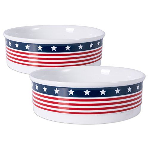  DII Bone Dry Patriotic Ceramic Pet Bowl for Food & Water with Non-Skid Silicone Rim for Dogs and Cats