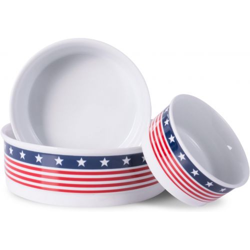  DII Bone Dry Patriotic Ceramic Pet Bowl for Food & Water with Non-Skid Silicone Rim for Dogs and Cats