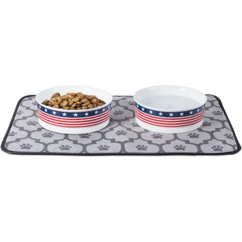  DII Bone Dry Patriotic Ceramic Pet Bowl for Food & Water with Non-Skid Silicone Rim for Dogs and Cats