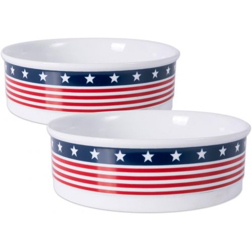  DII Bone Dry Patriotic Ceramic Pet Bowl for Food & Water with Non-Skid Silicone Rim for Dogs and Cats