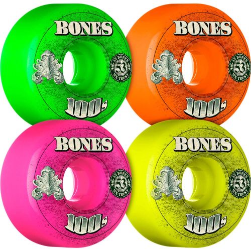  Bones Wheels 100s Assorted Colors Money Skateboard Wheels - 53mm 100a (Set of 4)