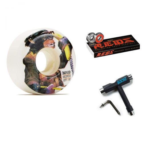  Bones Decenzo Monkey Bizz V2 Locks Skateboard Wheels - 52mm Reds Bearings and CCS Skate Tool