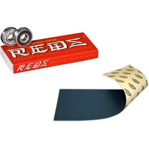  Bones Super Reds Bearings, 8 Pack set With Mob Skateboard Grip Tape Sheet Black 9 Bubble Free