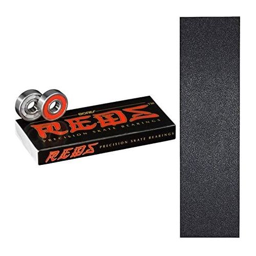  Bones Reds Precision Skate Bearings With Mob Skateboard Grip Tape Sheet Black 9 Bubble Free