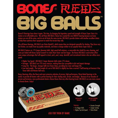  Bones Big Balls Reds Skateboard Bearings 8 Pack