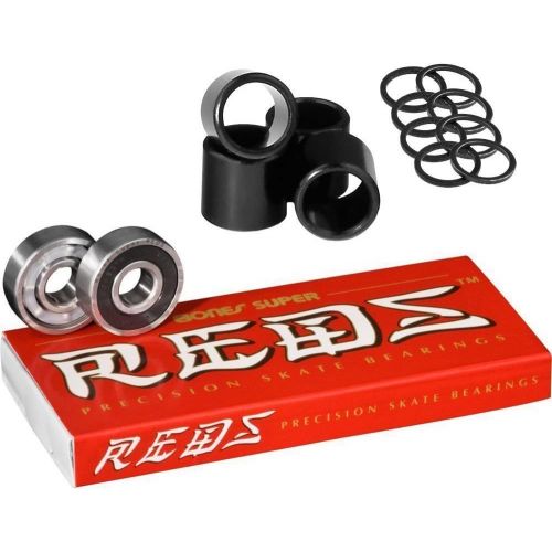  Bones Super Reds Bearings, 8 Pack set With FREE Bones Spacers & Speed Washers