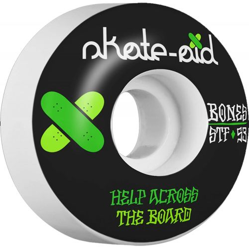  Bones Wheels STF Skate Aid II White/Black/Green Skateboard Wheels - 53mm 83b (Set of 4)