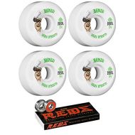 Bones Wheels 54mm STF Easy Streets Sidecut Life White/Green Skateboard Wheels - 99a with Bones Bearings - 8mm Bones Reds Precision Skate Rated Skateboard Bearings (8) Pack - Bundle