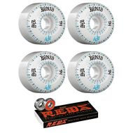 Bones Wheels 54mm SPF Linear White/Blue Skateboard Wheels - 84b with Bones Bearings - 8mm Bones Reds Precision Skate Rated Skateboard Bearings (8) Pack - Bundle of 2 Items