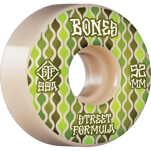  Bones Wheels 52mm STF V2 Retros White Skateboard Wheels - 99a with Bones Bearings - 8mm Bones Reds Precision Skate Rated Skateboard Bearings (8) Pack - Bundle of 2 Items