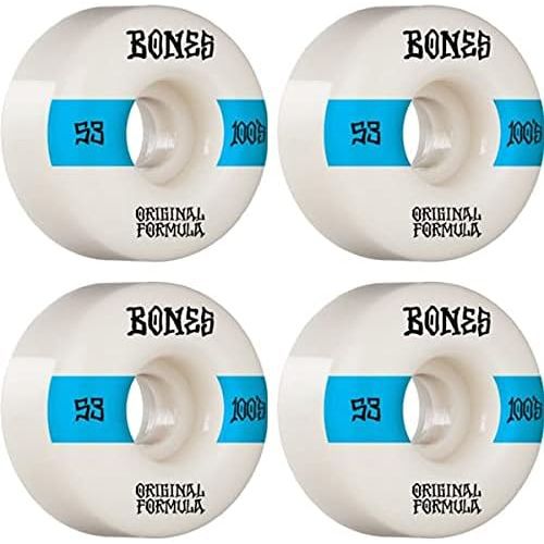  Bones Wheels 100s OG V4 White/Blue Skateboard Wheels - 53mm 100a (Set of 4)