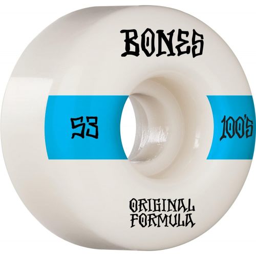  Bones Wheels 100s OG V4 White/Blue Skateboard Wheels - 53mm 100a (Set of 4)