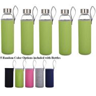 Bonison Clearance - Borosilicate Glass Water Bottles Sport - 5 Pack (18.5oz) - Get Healthy and Drink More - Storage Container - Clean Tasting, 550ml - No Return - Warehouse Deal (Random Sl
