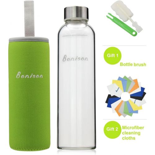  Bonison Stylish Environmental Borosilicate Glass Water Bottle with Colorful Nylon Sleeve