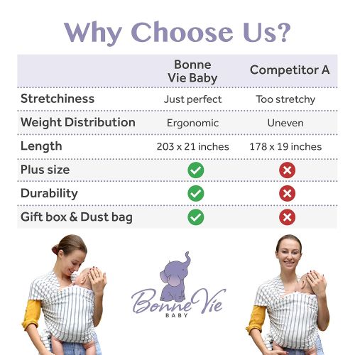  Baby Wrap Carrier and Ring Sling for Newborn, Infants and Toddlers by Bonne Vie Baby | Breathable and Comfortable Cotton Wrap | Baby Wearing Made Easy | Boy Girl Baby Shower and Re