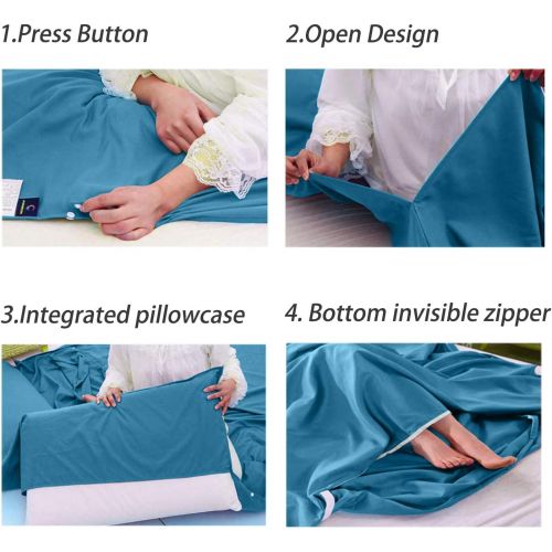  Bonng Sleeping Bag Liner Lightweight Compact Sleeping Bag Sack Portable Clean Travel Sheet with Zippered Opening for The Feet Camping Sleep Sheet for Backpacking Hotel& Hiking