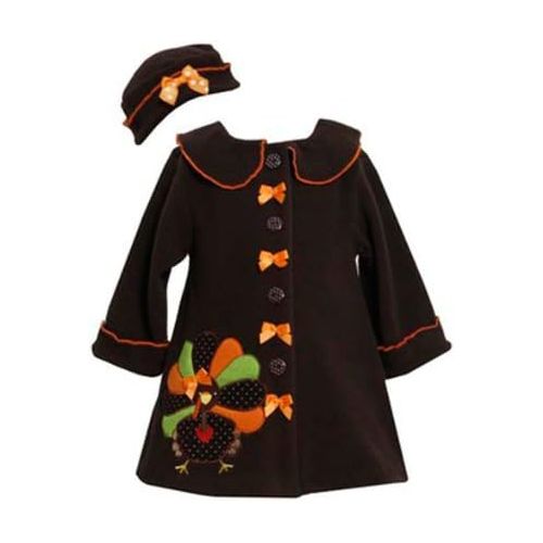  Bonnie+Baby Bonnie Jean Girls Turkey Thanksgiving Fall Winter Coat Hat Set, Brown, 0-3M - 6-9M