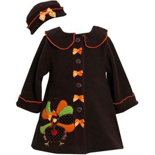  Bonnie+Baby Bonnie Jean Girls Turkey Thanksgiving Fall Winter Coat Hat Set, Brown, 0-3M - 6-9M