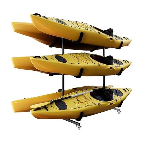  Bonnlo Kayak Stand Freestanding Storage Rack for Kayak Canoe Boat Paddle Board SUP Surfboard for Indoor Outdoor Garage, Shed, Dock with Lockable Wheels Wide Adjustable