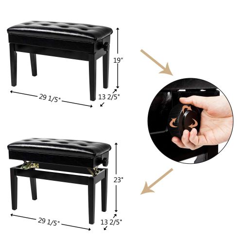  Bonnlo Adjustable Duet Piano Bench with Storage Black Faux Leather Piano Stool Deluxe Padded Seat with 2” Thick Cushion