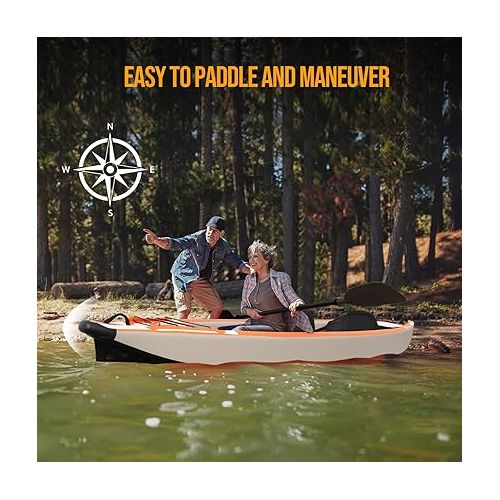  Bonnlo Inflatable Kayak Foldable Kayak for Adults Blow Up Kayaks with Kaykay Seats, Foot Pedal, 7.6 FT Aluminum Oars, Output and Input Air Pump for 1 Person, 2 Person, 2 Plus 1 Child, Easily Track