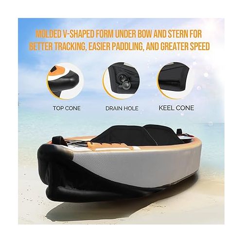  Bonnlo Inflatable Kayak Foldable Kayak for Adults Blow Up Kayaks with Kaykay Seats, Foot Pedal, 7.6 FT Aluminum Oars, Output and Input Air Pump for 1 Person, 2 Person, 2 Plus 1 Child, Easily Track
