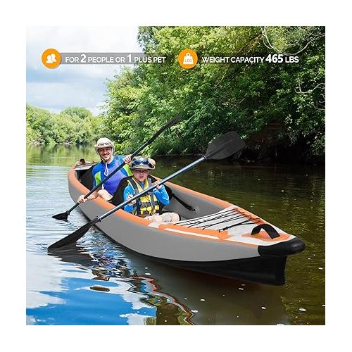  Bonnlo Inflatable Kayak Foldable Kayak for Adults Blow Up Kayaks with Kaykay Seats, Foot Pedal, 7.6 FT Aluminum Oars, Output and Input Air Pump for 1 Person, 2 Person, 2 Plus 1 Child, Easily Track