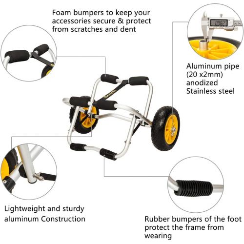  [아마존베스트]Bonnlo CART-Canoe Kayak Boat Carrier Tote Trolley Transport with PU Solid Tires Wheel Yellow