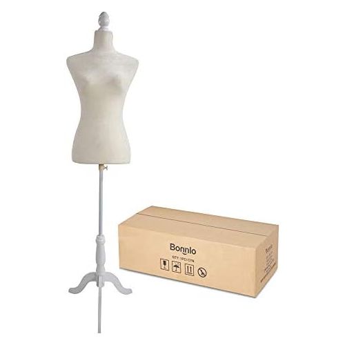  Bonnlo Female Dress Form Pinnable Mannequin Body Torso with Wooden Tripod Base Stand (White, 6)