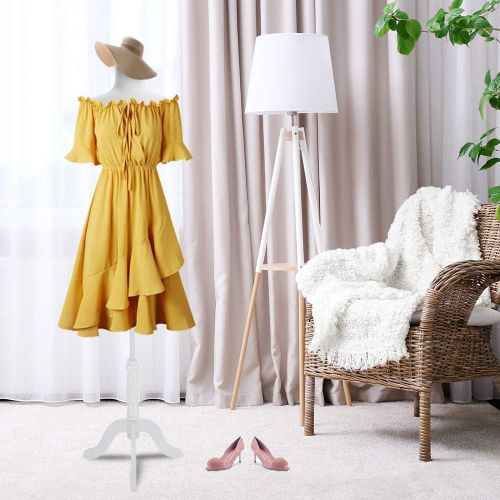  Bonnlo Female Dress Form Pinnable Mannequin Body Torso with Wooden Tripod Base Stand (White, 6)