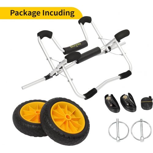 Bonnlo CART-Canoe Kayak Boat Carrier Tote Trolley Transport with 2 Ratchet Straps PU Solid Tires Wheel Yellow