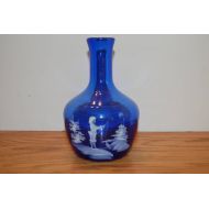 /BonnyCollections Vintage Mary Gregory Carafe, Cobalt Blue Carafe, Lad Fishing, Home Decor, Hand Blown Glass