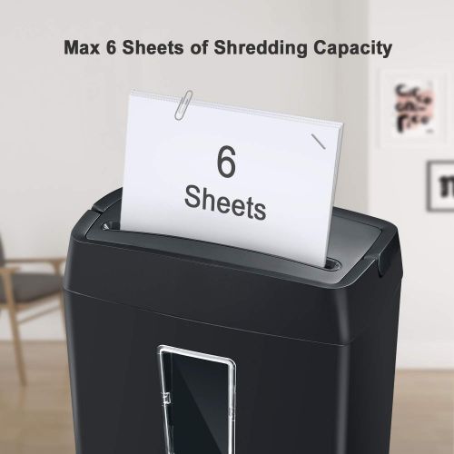  [아마존베스트]Bonsaii 6-Sheet Cross-Cut Paper Shredder, High-Security P4 Office Shredders with 3.5 Gallons Wastebasket Capacity and Transparent Window, Black (C204-C)