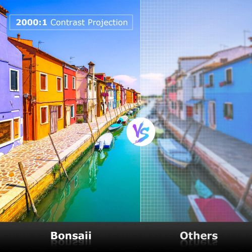  Bonsaii Movie Projector Outdoor, 1080p Supported Mini Projector with 200 Display, 5500 Lux Video Projector 2000:1 Contrast Ratio for Outdoor Movie Home Theater, Compatible with HDMI,TV Sti