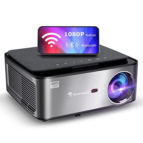  Bonsaii Native 1080P Outdoor Movie Projector, FHD 9500L WiFi Bluetooth Projector for Indoor Home Theater, Support 4D Keystone, Zoom, PPT, 300 Portable Video Projector Compatible w/Laptop/P