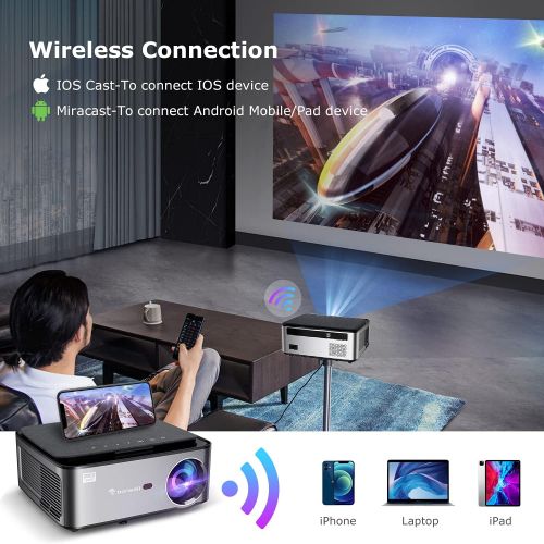  Bonsaii Native 1080P Outdoor Movie Projector, FHD 9500L WiFi Bluetooth Projector for Indoor Home Theater, Support 4D Keystone, Zoom, PPT, 300 Portable Video Projector Compatible w/Laptop/P