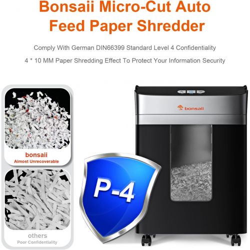  [아마존베스트]Bonsaii 10-Sheet High-Security Micro-Cut Paper Shredder, Credit Card/Staples/Clips Shredders for Office and Home Use, 3.5-Gallon Pullout Wastebasket with Large Transparent Window (