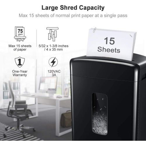  [아마존베스트]Bonsaii Updated 15-Sheet Cross-Cut Paper Credit Card Shredder for Office with 5.3 Gallon Pullout Basket and 4 Casters, 30 Minutes Running Time, Black (C221-A)