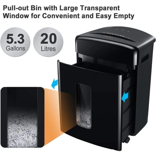  [아마존베스트]Bonsaii Updated 15-Sheet Cross-Cut Paper Credit Card Shredder for Office with 5.3 Gallon Pullout Basket and 4 Casters, 30 Minutes Running Time, Black (C221-A)