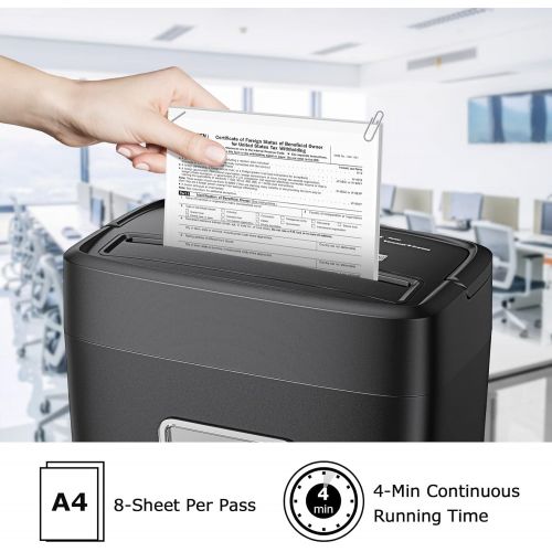  Bonsaii Paper Shredder for Home Use, 8-Sheet Crosscut Shredder Shred Credit Cards/Mail/Staples/Clips for Home Office, Portable Handle Design Document Shredder with 4.2 Gallon Waste