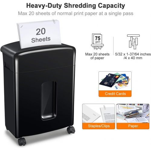  Bonsaii 20-Sheets Heavy Duty Cross-Cut Paper and Credit Card Shredder with 6.6 Gallon Pullout Basket and 4 Casters, 20 Minutes Running Time, Black (C222-A)