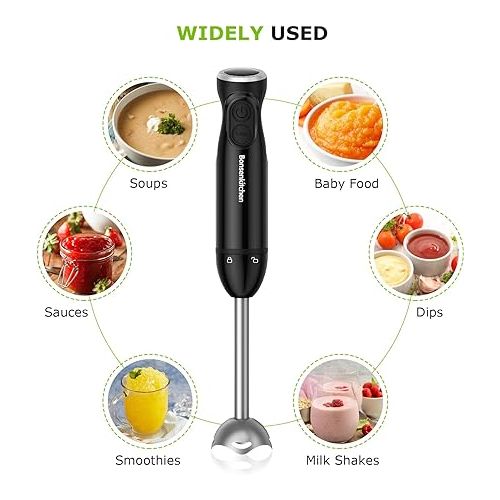  Bonsenkitchen Handheld Blender, Electric Hand Blender 12-Speed & Turbo Mode, Immersion Blender Portable Stick Mixer with Stainless Steel Blades for Soup, Smoothie, Puree, Baby Food